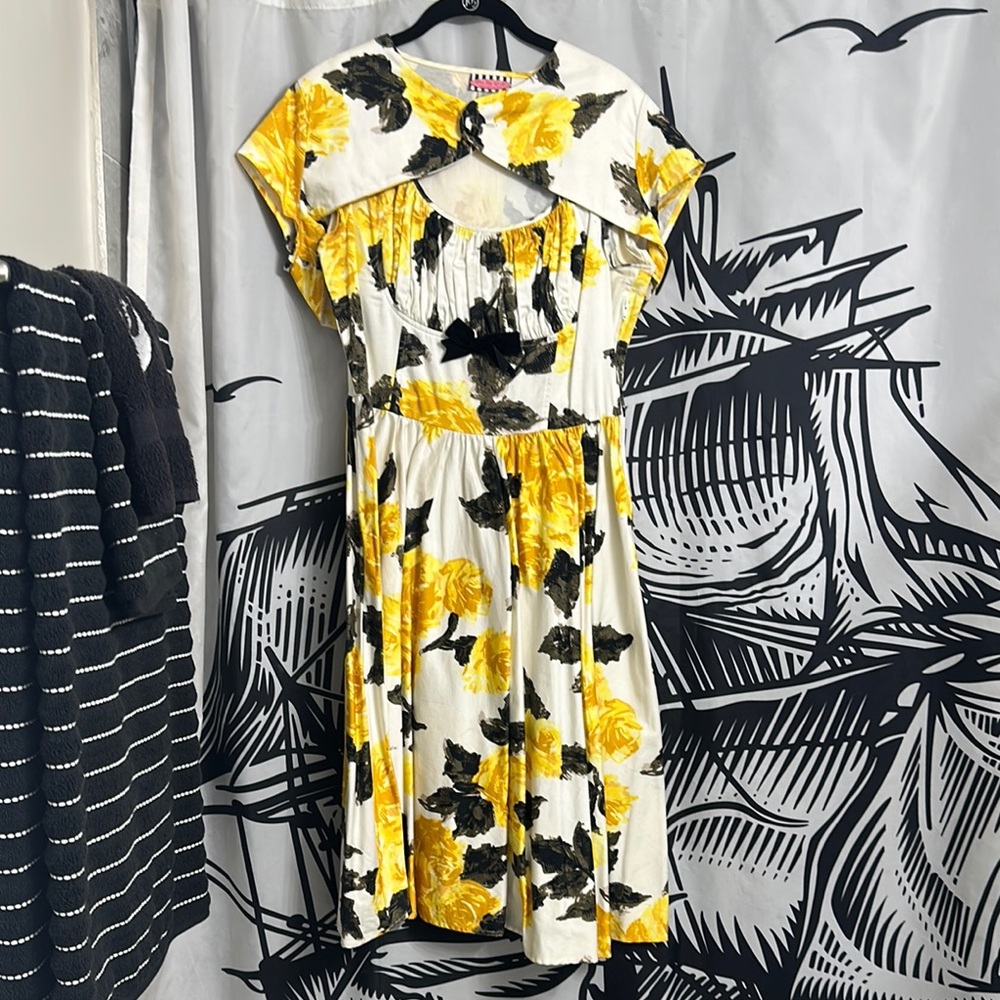 Pinup Couture Black and Yellow Flutter Sleeve Sundress